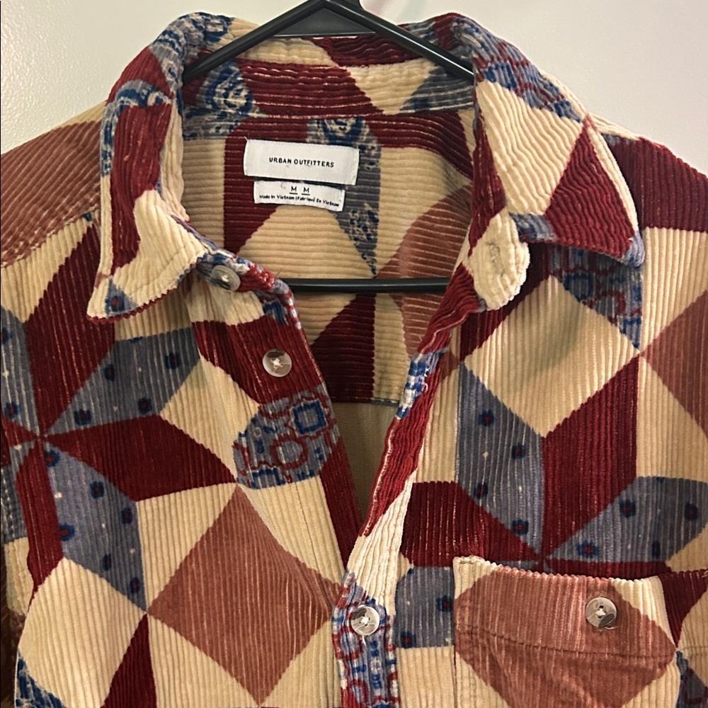 Urban Outfitters Geometric Corduroy Shirt - Red, Blue, Cream - Picture 3 of 5